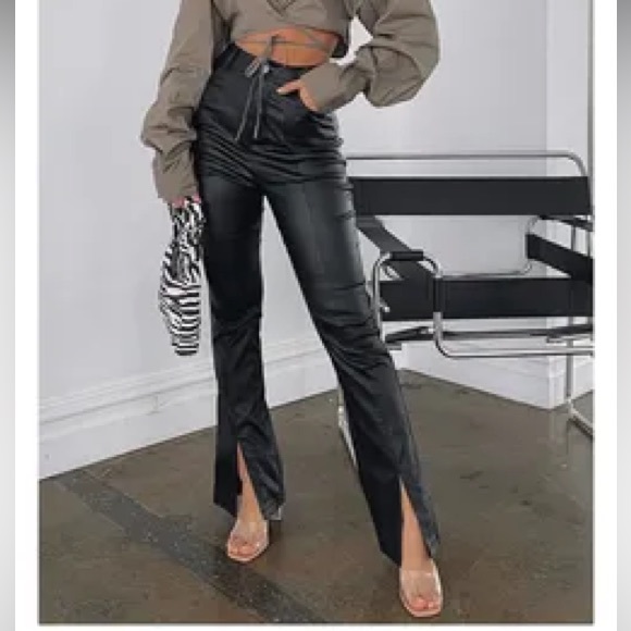 Split Hem Leather / Coated Pants - Picture 1 of 5